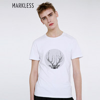 Markless TXN601MB1 男士休闲圆领印花短袖T恤 白色-北欧鹿 XL