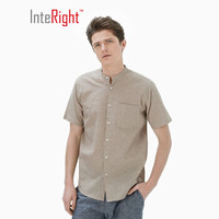 INTERIGHT 麻棉混纺休闲立领短袖衬衫 深卡其 L码