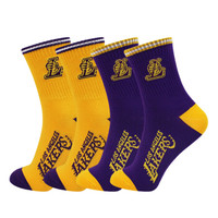 NBA 袜子男士袜子休闲运动篮球袜 绣花训练中筒男袜2双装 吸湿透气橡筋防滑  湖人队 均码
