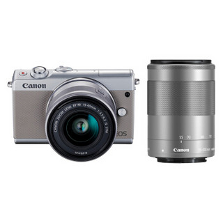 Canon 佳能 EOS M100 APS-C画幅 微单相机 M100 灰色 EF-M 15-45mm F3.5 IS STM 变焦镜头+EF-M 55-200mm F4.5 IS STM 变焦镜头 双头套机