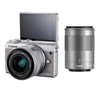 Canon 佳能 EOS M100 APS-C画幅 微单相机 M100 灰色 EF-M 15-45mm F3.5 IS STM 变焦镜头+EF-M 55-200mm F4.5 IS STM 变焦镜头 双头套机