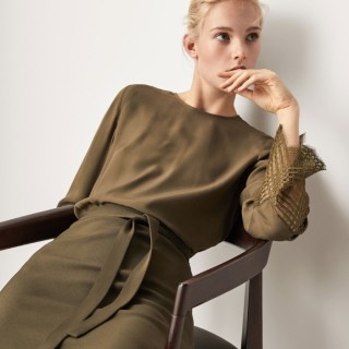 Massimo Dutti 05155601505 女士蕾丝袖设计罩衫