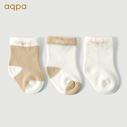 aqpa 婴儿袜子 新生儿宝宝纯棉棉袜 中筒松口春秋0-1-3岁3双装