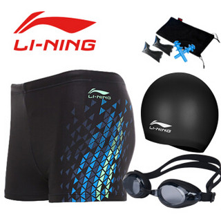 LI-NING 李宁 LSSL123 男士泳裤泳帽泳镜套装 黑色 400度 XL