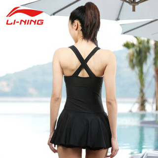 LI-NING 李宁 020-1 女士连体裙式游泳衣 黑色 2XL