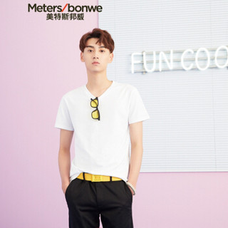  Meters bonwe 美特斯邦威 226251 男士净色V领T恤 漂白 180/100