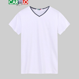 CARTELO V1709 男士修身短袖T恤 白色 2XL