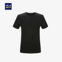HLA 海澜之家 HNTBJ2E105A 男士平纹竹节净色短袖T恤 黑色 52