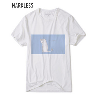 Markless TXA7601MA7 男士修身印花圆领T恤 白色-我叫小虎 M