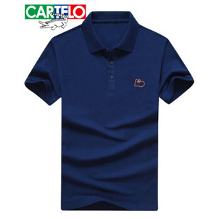 CARTELO 18001KE3305 男士短袖翻领棉POLO衫 蓝色 2XL