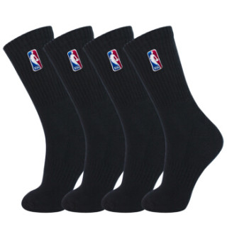 NBA 袜子男士袜子专业篮球长筒毛巾底毛圈底纯黑色精梳棉运动袜2双装 均码