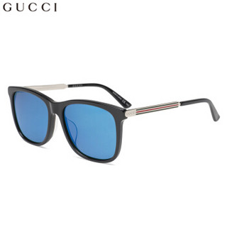 GUCCI 古驰 eyewear 亚洲版男太阳镜 板材全框墨镜 GG0078SK-001 黑色镜框蓝色镜片 56mm