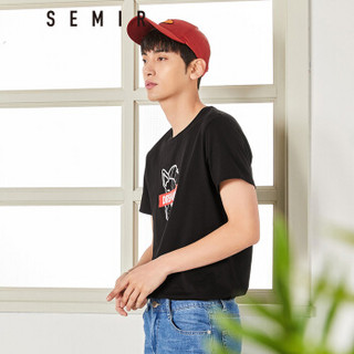 Semir 森马 19038001253 男士圆领短袖T恤 黑色 XXXL