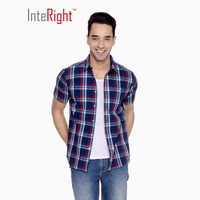 INTERIGHT 全棉格仔 休闲短袖衬衫 红格色 XXL码 42码