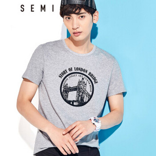 Semir 森马 19047001207 男士圆领短袖T恤 中花灰 M