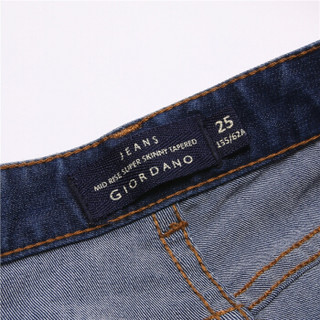 佐丹奴（Giordano） 女装牛仔裤 女猫须洗水弹力棉修身显瘦窄脚裤子05426218  72中蓝色 29码(165/72A)