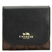COACH 蔻驰 奢侈品 女士咖啡配黑色皮质短款钱包钱夹 F53837 IMAA8