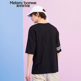 Meters bonwe 美特斯邦威 661394 男士运动风印花短袖T恤 亮白 170/92