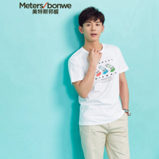 Meters bonwe 美特斯邦威 601841 男士趣味图案短袖T恤 亮白 170/92