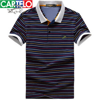 CARTELO KFT0809 男士翻领条纹短袖POLO衫 蓝色 3XL