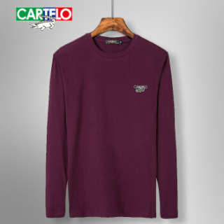 CARTELO 16057KE9518 男士纯色圆领长袖T恤 紫色 2XL