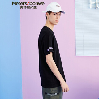 Meters bonwe 美特斯邦威 661391 男士胸前星球图案短袖T恤 影黑 180/100