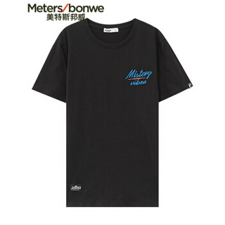 Meters bonwe 美特斯邦威 661302 男士胸前英文字母短袖T恤 影黑 180/100