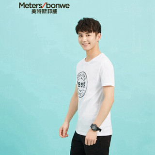 Meters bonwe 美特斯邦威 601289 男士章仔图案短袖T恤 亮白 185/104