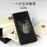 ULIFE原创男士钱包个性时尚长款钱包头层牛皮多卡位软皮潮钱夹卡包 鹿图腾Q101U-长款