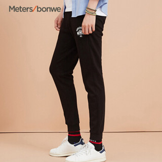  Meters bonwe 美特斯邦威 602024 男士字母印花针织裤 影黑 180/88A