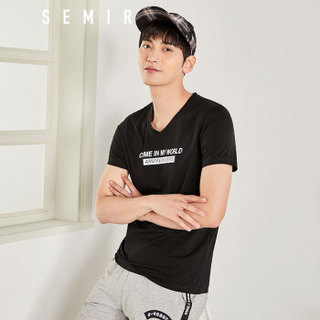 Semir 森马 12037001224 男士V领短袖T恤 黑色 S