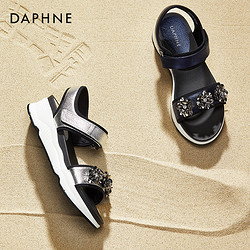 Daphne 达芙妮 2018夏季新款凉鞋女魔术贴水钻中性休闲松糕鞋女款