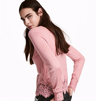 H&M DIVIDED HM0579692 女士蕾丝装饰套衫 (XS、奶油色)
