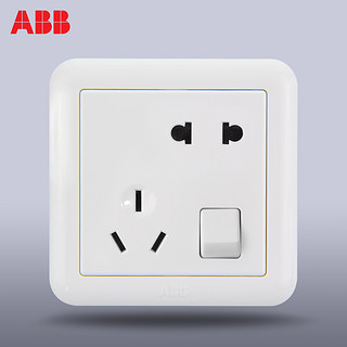 ABB开关插座面板 10A一开五孔带开关插座 德静系列 白色 AJ225