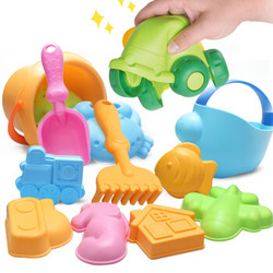 奥智嘉 AoZhiJia 儿童沙滩玩具套装 软胶材质压不坏挖沙漏铲子工具宝宝洗澡戏水 沙滩13件套 *6件
