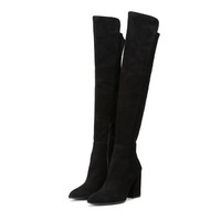 STUART WEITZMAN 斯图尔特·韦茨曼 ALLHYPED BLACK SUEDE 女士黑色绒面高跟过膝长靴