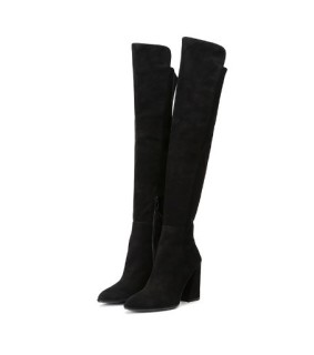 STUART WEITZMAN 斯图尔特·韦茨曼 ALLHYPED BLACK SUEDE 女士黑色绒面高跟过膝长靴