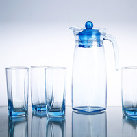 乐美雅（Luminarc）玻璃杯套装饮料杯玻璃壶棱镜凝彩水具水杯水壶5件套（冰蓝1.3L）L5533