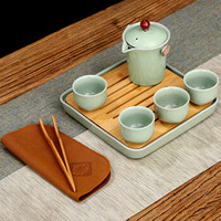 金镶玉 茶具套装 旅行茶具干泡式茶盘托盘 茶壶茶杯家用整套茶具带旅行包 哥窑旅行茶具