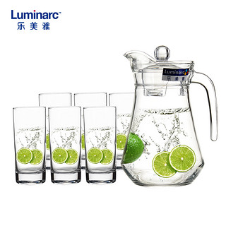 乐美雅 Luminarc 无铅玻璃冷水壶凉水杯壶套装 果汁壶茶杯 鸭嘴壶7件套 L6992