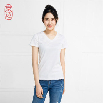  京造 6899482 女士纯棉V领短袖 白色 S 码