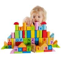 Hape80块积木盒装木质创意拼搭拼装玩儿童玩具12个月以上