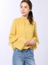 Ray Cassin杨柳高领褶边女衬衣花环堂兄弟衬衫/女衬衣