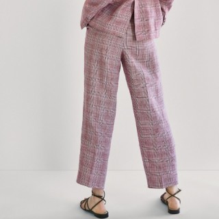Massimo Dutti 05046554645 女士及踝版格纹亚麻西装长裤