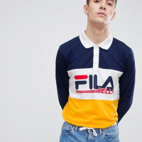 FILA 复古风格 男士拼接撞色橄榄球衫