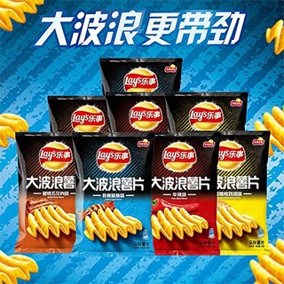 Lay's 乐事 大波浪混合口味(鸡翅+鱿鱼+五花肉+辛辣) (70g*8包、箱装)