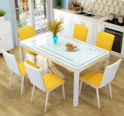 亿宸贵苏 长方形玻璃餐桌椅组合现代简约小户型家用吃饭桌子4人/6人(白玻 100*60*75+4把黄椅子)