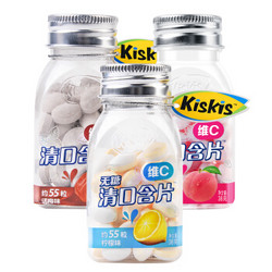 酷滋 Kiskis 清口含片网红休闲零食 压片糖果（水蜜桃味、柠檬味、话梅味）38g*3盒 *17件