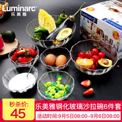 乐美雅 Luminarc 无铅钢化玻璃沙拉碗 耐热果盘甜品色拉碗6件套 阿尔卡德E9986