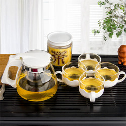 金熊 玻璃茶具套装 一壶四杯一茶叶罐 耐热玻璃泡茶壶茶杯整套900mlT918 白色 *4件